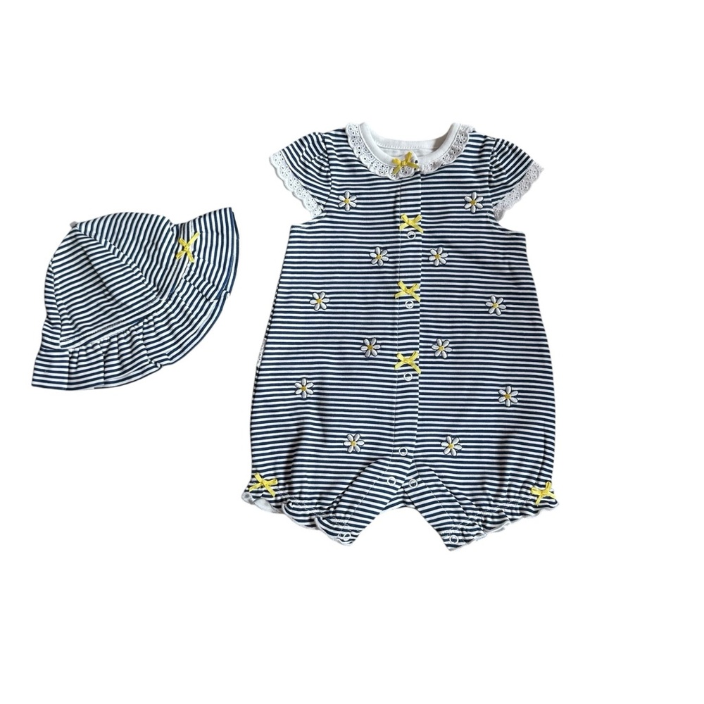 NWT Little Me Navy and White Striped Baby Outfit